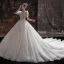 Luxury / Gorgeous White Beading Rhinestone Sequins Lace Flower Wedding Dresses 2022 Ball Gown Scoop Neck Short Sleeve Backless Royal Train Wedding