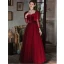 Elegant Burgundy Prom Dresses 2022 A-Line / Princess Pearl Square Neckline Long Sleeve Backless Bow Floor-Length / Long Formal Dresses