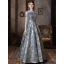 Charming Sky Blue Glitter Prom Dresses 2022 A-Line / Princess Tassel Off-The-Shoulder Rhinestone Sequins Short Sleeve Backless Floor-Length / Long Formal Dresses