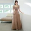 Charming Champagne Glitter Prom Dresses 2022 A-Line / Princess Scoop Neck Beading Sequins Short Sleeve Backless Floor-Length / Long Formal Dresses