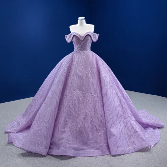 Luxe Haut De Gamme Lilas Robe De Bal 2022 De L Épaule Fait Main Perlage Paillettes Manches Courtes Dos Nu Longue Robe De Ceremonie