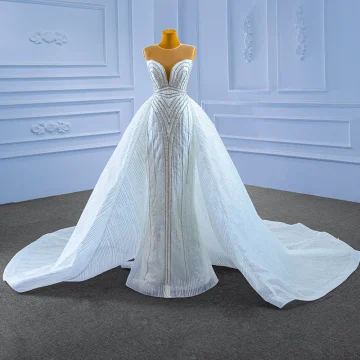 Luxe Blanche Robe De Mariée 2022 Trompette Sirène Encolure Dégagée Sans Manches Dos Nu Perlage Perle Faux Diamant Cathedral Train Mariage