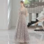Charming Luxury / Gorgeous Grey Glitter Evening Dresses 2022 A-Line / Princess V-Neck Sequins Rhinestone Short Sleeve Backless Floor-Length / Long Evening Party Formal Dresses
