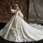 High-end Ivory Bow Satin Wedding Dresses 2022 Ball Gown Off-The-Shoulder Puffy Long Sleeve Backless Royal Train Wedding