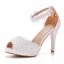 Charmant Weiß Perle Spitze Blumen Brautschuhe 2022 Knöchelriemen 10 cm Stilettos Peeptoes Hochzeit Sandaletten Hochhackige