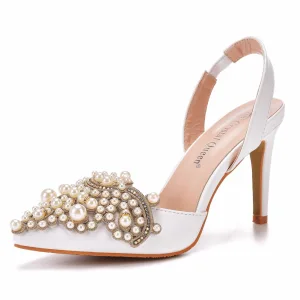Charmant Blanche Perle Faux Diamant Chaussure De Mariée 2022 9 Cm Talons Aiguilles À Bout Pointu Mariage Talons Hauts