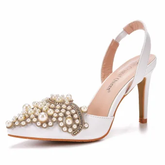 Charmant Witte Parel Rhinestone Bruidsschoenen 2022 9 Cm Naaldhakken Stiletto Spitse Neus Huwelijk Hoge Hakken