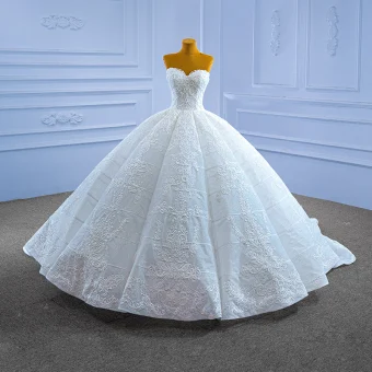 Haut De Gamme Blanche En Dentelle Fleur Robe De Mariée 2022 Robe Boule Bustier Sans Manches Dos Nu Chapel Train Mariage