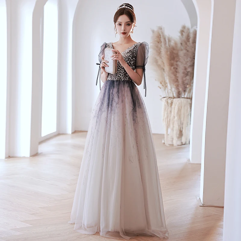 blue dress for baby girl A-Line/Princess V-neck Tulle Applique Sleeveless Floor-Length Prom Dre –  shinydress