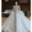 High-end White Cascading Ruffles Beading Pearl Rhinestone Sequins Wedding Dresses 2022 Ball Gown Scoop Neck Long Sleeve Backless Royal Train Wedding