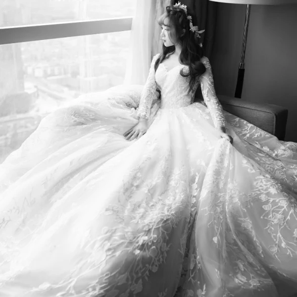 Étourdissant Plage Robe De Mariée 2017 Princesse Encolure Dégagée Manches Longues Fermeture éclair Champagne Percé Dentelle Chapel Train Dos Nu