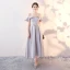 Chic / Beautiful Grey Homecoming Graduation Dresses 2018 A-Line / Princess Off-The-Shoulder Spaghetti Straps Short Sleeve Bow Sash Tea-length Ruffle Backless Formal Dresses