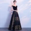 Bling Bling Navy Blue Evening Dresses  2018 A-Line / Princess V-Neck Short Sleeve Gold Glitter Tulle Floor-Length / Long Backless Formal Dresses