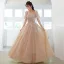 Chic / Belle Champagne Faux Diamant Paillettes Robe De Bal 2022 Princesse Encolure Carrée Gonflée Manches Courtes Dos Nu Noeud Longue Robe De Ceremonie