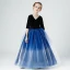 Elegant Navy Blue Gradient-Color Sequins Flower Girl Dresses 2022 Ball Gown V-Neck 1/2 Sleeves Floor-Length / Long Birthday Flower Girl Dresses