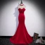 Sexy Burgundy Beading Pearl Evening Dresses 2022 Trumpet / Mermaid Satin Halter Bow Sleeveless Backless Floor-Length / Long Formal Dresses