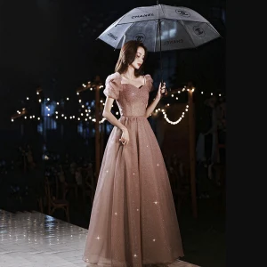 Charmant Rose Bonbon Glitter Faux Diamant Robe De Bal 2022 Princesse De L Épaule Manches Courtes Dos Nu Longue Robe De Ceremonie