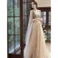 Sparkly Champagne Beading Rhinestone Sequins Prom Dresses 2022 A-Line / Princess V-Neck Lace Flower Sleeveless Backless Floor-Length / Long Formal Dresses