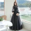 Chic / Belle Noire Perlage Faux Diamant Paillettes Robe De Bal 2022 Princesse Encolure Dégagée Manches Longues Dos Nu Longue Robe De Ceremonie