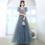 Chic / Beautiful Pool Blue Glitter Sequins Prom Dresses 2022 A-Line / Princess V-Neck Puffy Short Sleeve Backless Floor-Length / Long Formal Dresses