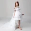Fashion White Butterfly Appliques Rhinestone Cascading Ruffles Birthday Flower Girl Dresses 2022 Ball Gown High Neck Short Sleeve Floor-Length / Long Flower Girl Dresses