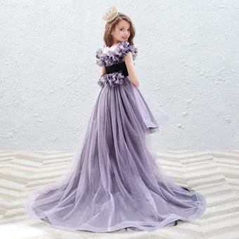 Chic Beautiful Lavender Sequins Birthday Flower Girl Dresses 2022 A Line Princess Scoop Neck Ruffle Short Sleeve Court Train Flower Girl Dresses