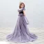 Chic / Beautiful Lavender Sequins Birthday Flower Girl Dresses 2022 A-Line / Princess Scoop Neck Ruffle Short Sleeve Court Train Flower Girl Dresses
