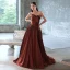 Charmant Café Satin Robe De Bal 2022 Princesse Bustier Noeud Sans Manches Dos Nu Train De Balayage Robe De Ceremonie