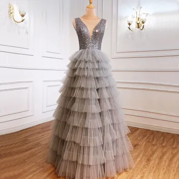 Charming Grey Beading Sequins Pleated Prom Dresses 2022 A Line Princess Scoop Neck Sleeveless Backless Floor Length Long Formal Dresses