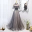 Charming Grey Prom Dresses 2022 A-Line / Princess High Neck Beading Rhinestone Sleeveless Backless Floor-Length / Long Formal Dresses