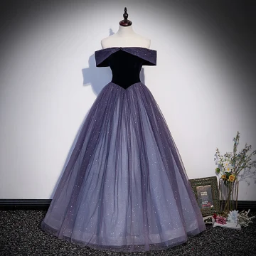 Élégant Violet Glitter Paillettes Daim Robe De Bal 2022 Princesse De L Épaule Manches Courtes Dos Nu Longue Robe De Ceremonie