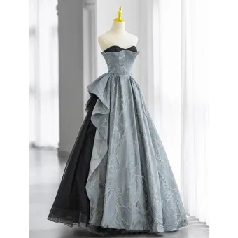 Mode Bleu Ciel Satin Volants En Cascade Robe De Bal 2022 Princesse Bustier Sans Manches Dos Nu Longue Robe De Ceremonie