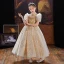 Sparkly Champagne Glitter Beading Sequins Birthday Flower Girl Dresses 2022 Ball Gown High Neck Puffy Short Sleeve Floor-Length / Long Flower Girl Dresses