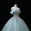 Elegant Mint Green Lace Flower Sequins Formal Dresses 2022 Ball Gown Off-The-Shoulder Sleeveless Backless Floor-Length / Long Prom Dresses