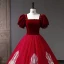 Vintage / Retro Burgundy Pearl Sequins Prom Dresses 2023 Ball Gown Square Neckline Puffy Short Sleeve Backless Floor-Length / Long Prom Formal Dresses