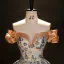 Elegant Champagne Printing Prom Dresses 2023 Ball Gown Off-The-Shoulder Short Sleeve Backless Floor-Length / Long Formal Dresses