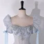 Chic / Beautiful Sky Blue Glitter Rhinestone Prom Dresses 2024 A-Line / Princess Scoop Neck Short Sleeve Backless Floor-Length / Long Prom Formal Dresses