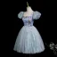 Sexy Bleu Ciel Paillettes Courte Robe De Fête 2025 Robe Boule Encolure Carrée Gonflée Manches Courtes Dos Nu Soirée Robe De Ceremonie