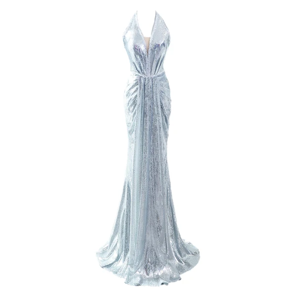 Scintillantes Argenté Paillettes Robe De Soirée 2024 Trompette / Sirène Titulaire Sans Manches Dos Nu Train De Balayage Soirée Robe De Ceremonie
