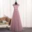 Chic / Beautiful Blushing Pink Prom Dresses 2018 A-Line / Princess Appliques Bow Pearl Scoop Neck Backless Sleeveless Floor-Length / Long Formal Dresses