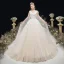 Élégant Ivoire Robe De Mariée 2020 Robe Boule V-Cou Perlage Appliques En Dentelle Fleur Sans Manches Dos Nu Chapel Train