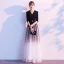 Elegant Black Evening Dresses  2020 A-Line / Princess V-Neck Star Sequins 1/2 Sleeves Backless Floor-Length / Long Formal Dresses