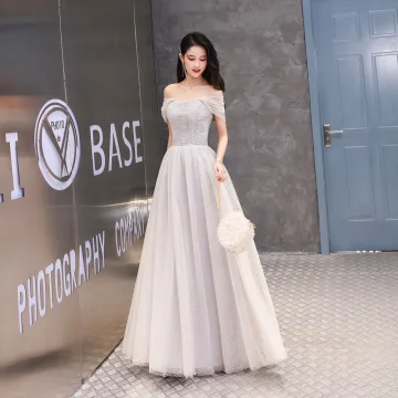 Chic Belle Grape Robe De Bal 2020 Princesse De L 039 Épaule Glitter Perlage Perle Manches Courtes Dos Nu Longue Robe De Ceremonie