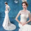 Elegant Ivory Lace Wedding Dresses 2020 Trumpet / Mermaid Scoop Neck Lace Flower Cap Sleeves Backless Sweep Train