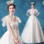 Chic / Belle Ivoire Robe De Mariée 2020 Robe Boule Encolure Carrée Noeud En Dentelle Fleur Manches Courtes Dos Nu Tribunal Train