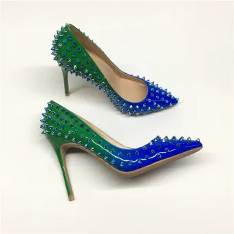 Chic Beautiful Dark Green Royal Blue Evening Party Pumps 2020 Rivet 10 Cm Stiletto Heels Pointed Toe Pumps