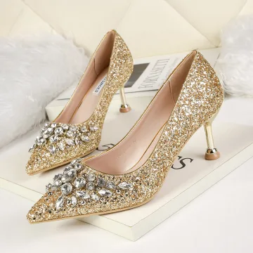 Scintillantes Doré Soirée Escarpins 2020 Faux Diamant Paillettes 6 Cm Talons Aiguilles À Bout Pointu Escarpins