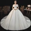 Modest / Simple Elegant Ivory Satin Wedding Dresses 2021 Ball Gown Off-The-Shoulder Bow Short Sleeve Backless Cathedral Train Wedding