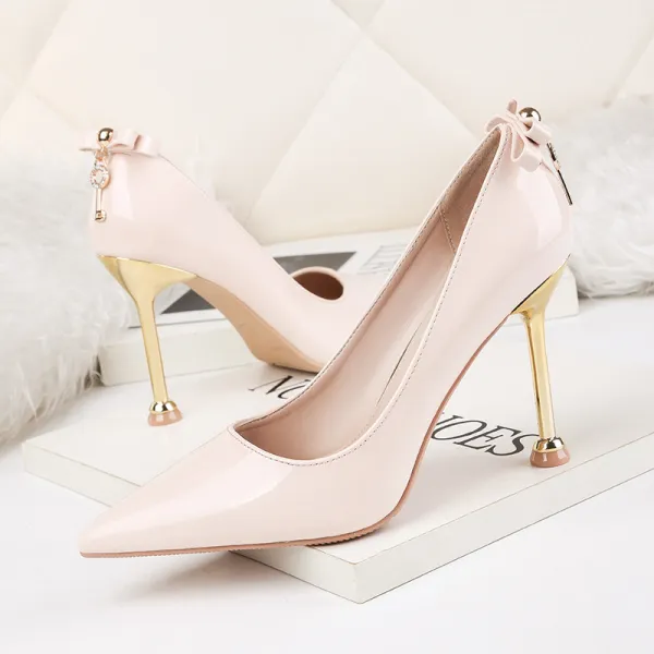 Affordable Blushing Pink Dating 2020 Patent Leather Bow 9 cm Stiletto ...