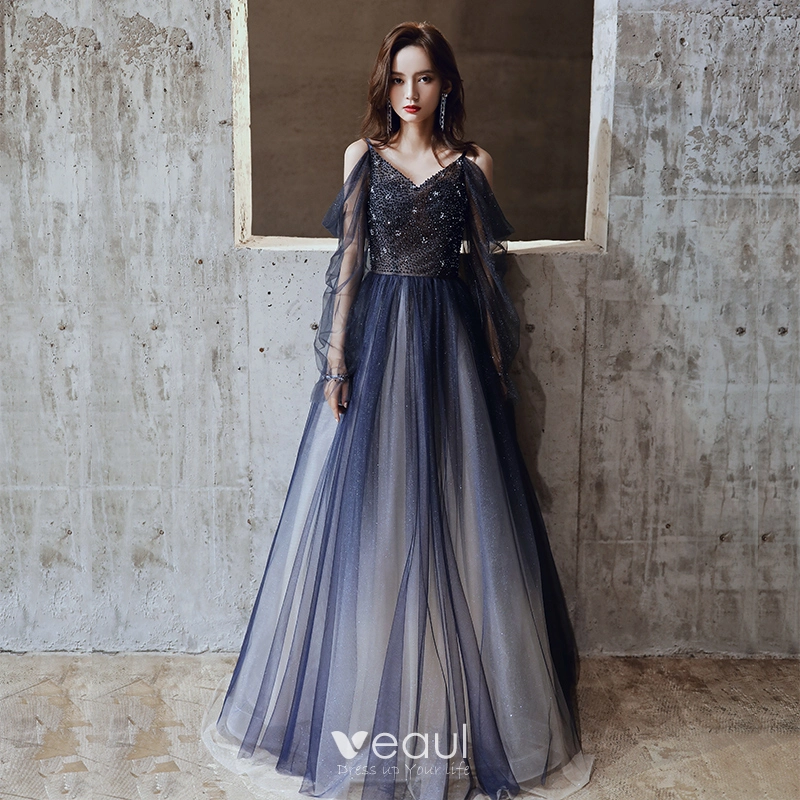 Sparkly Royal Blue Prom Dresses 2020 with Beading Pockets A-Line V-nec –  TANYA BRIDAL